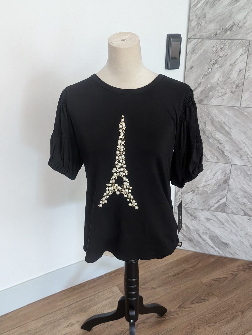 Karl Lagerfeld Black Pearl Eiffel Tower Short Sleeve Tee - Picture 3 of 9